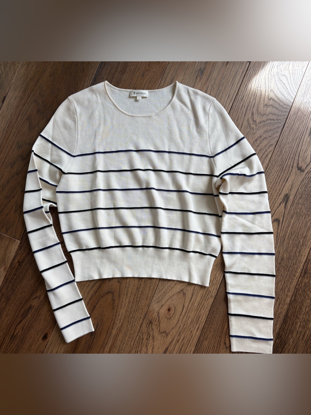 Striped Cream & Navy Crewneck Sweater